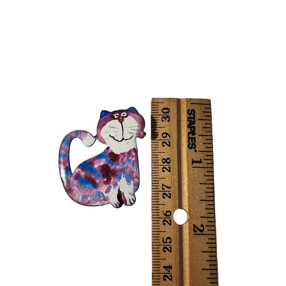 Vintage Purple Blue Enamel Unique Cat Brooch Pin‎ - Picture 2 of 3